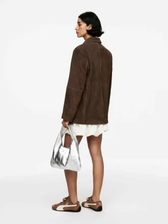 Blazer rilassato in pelle scamosciata