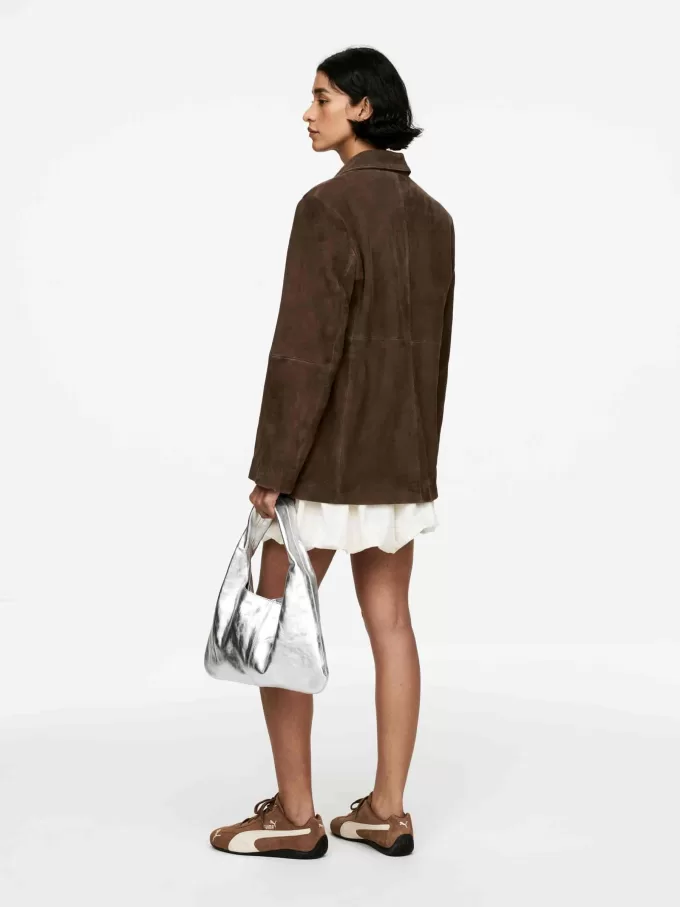 Blazer rilassato in pelle scamosciata Blazer rilassato in pelle scamosciata