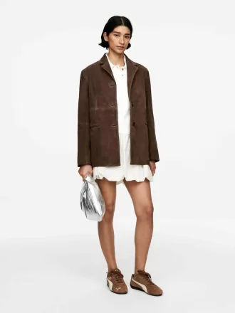 Blazer rilassato in pelle scamosciata