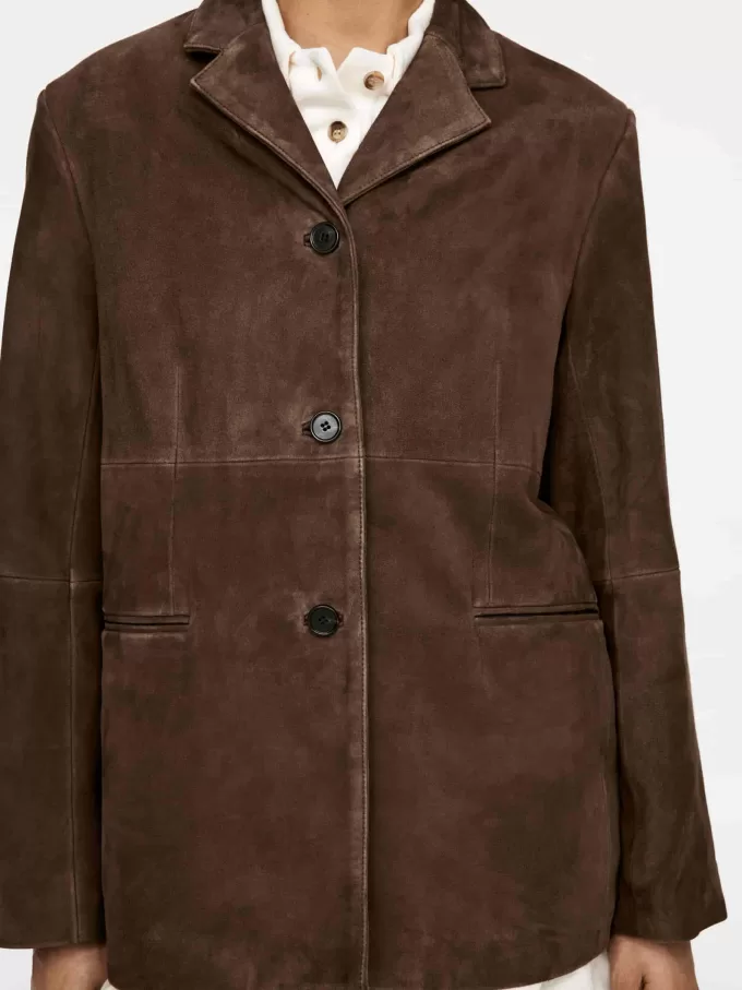 Blazer rilassato in pelle scamosciata Blazer rilassato in pelle scamosciata