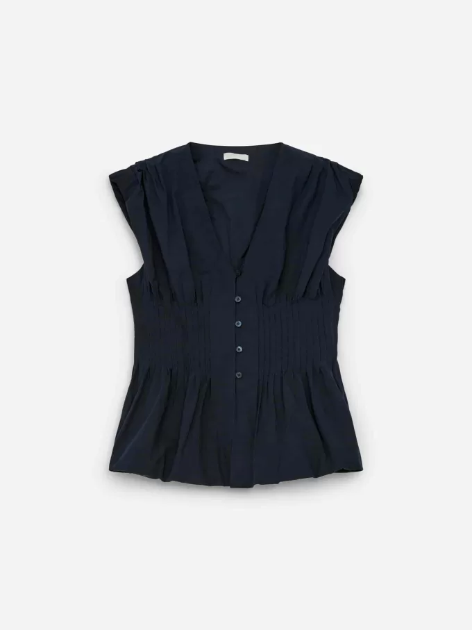 Top con nervature con orlo a palloncino Top con nervature con orlo a palloncino